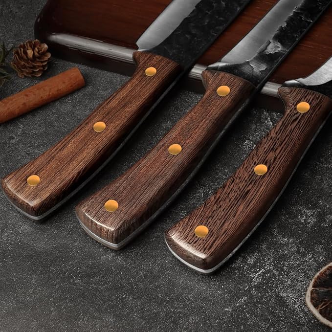 UniqueFire Chef Knife set 3 Pcs, Professional Kitchen Knives set, Sharp Butcher knife sets, Hand-forged High Carbon Steel Meat Cleaver knife, Ergonomic Wood Handle with Gift Box for Home & Restaurant