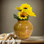 Rustic Pottery Ceramic Vase - Vintage Farmhouse Style Decor, White Grid Ceramic Vases for Home Decor, Modern Farmhouse Decor (Brown)