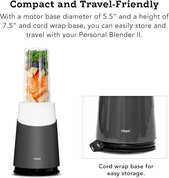 Tribest PB-410GY-A Personal Blender II, Mason Jar Ready Basic Pack Blender, Gray