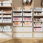 5 Pack Folding Closet Organizers Storage Box, Stackable Storage Bins, Plastic Drawer Basket Closet Storage for Wardrobe Cupboard Kitchen Bathroom Office 5L (White)