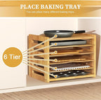 6 Tier Rubber Wood Tray Dividers for Cabinets, Heavy Weight Kitchen Vertical Tray Divider Organizer, Storing pans, Baking trays, Cutting Board(16.73" W x 14.13" H x 12.4" D)