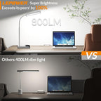 LEPOWER Desk Lamp, 800LM LED for Home Office, 12W Reading for Desk, Eye-Caring Light, Touch Table Gooseneck Lamp, 50 Lighting Modes, Bright for Bedroom, Study (Grey)