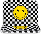 3Pcs One Happy Dude Serving Trays Reusable Smile Face Platter Black White Checkered Serving Dishes for First Birthday Party Sharing Snacks Fruit Dessert Candy, 13 x 10in