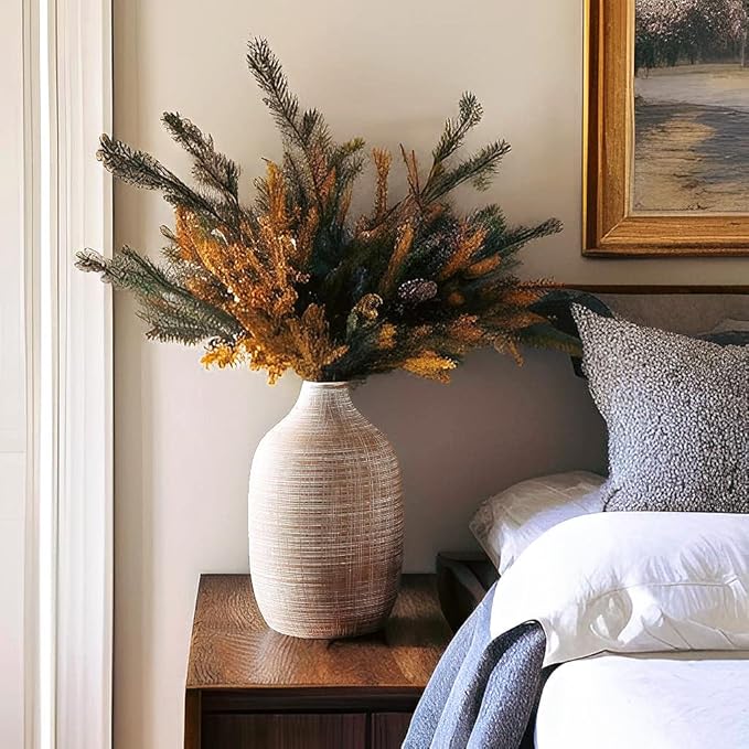 ALMA 9 in Narrow Mouth Terracotta Vase for Pampas Grass|Rustic Vases for Modern Farmhouse |Ceramic Boho Vase for Coffee Table Decor, Entryway Table, Bookshelf, Mantel Decor