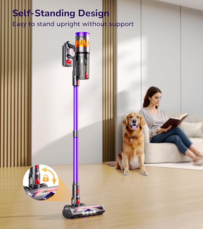 Cordless Vacuum Cleaner, 550W 48Kpa 70 Mins Vacuum Cleaners for Home, Self-Standing Stick Vacuum with Touch Screen, Wall Dock, Anti-Tangle Rechargeable Vacuum for Pet Hair Carpet Hardwood Floor