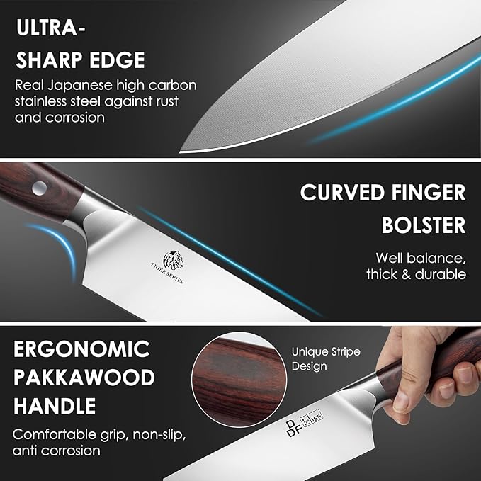 DDF iohEF Kitchen Knife Set, 16-Piece Knife Sets for Kitchen with Block Japanese Stainless Steel Knives Set with Sharpener Ultra Sharp Professional Chef Knife Set with Ergonomic Handle for Cutting