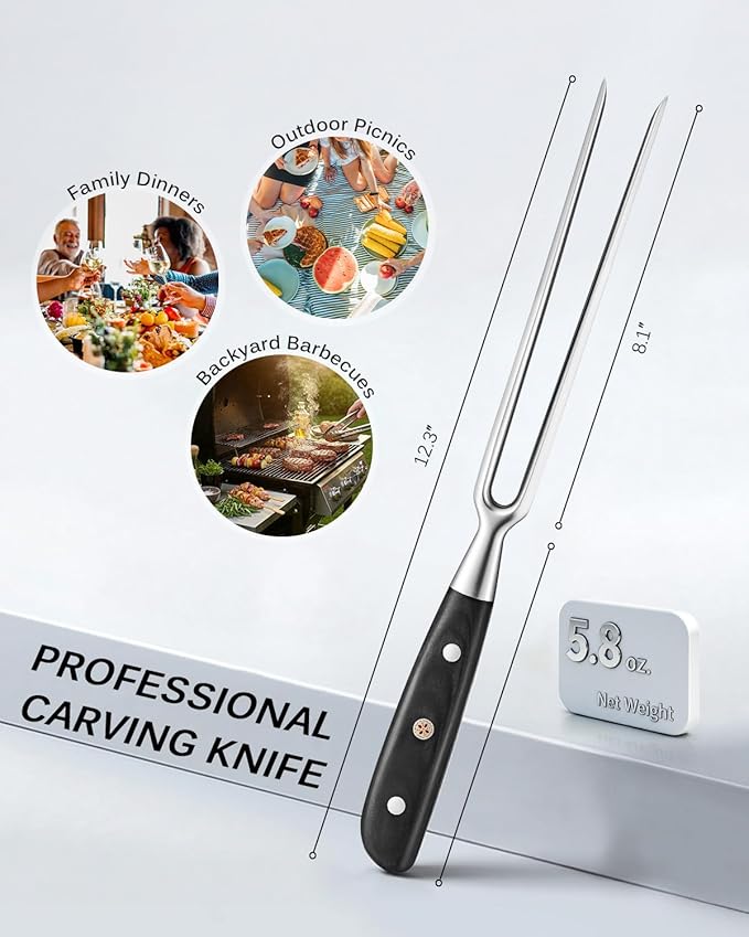 KYOKU Kitchen Carving Fork, 8 in. Japanese Turkey Carving Fork for Meat Cutting, Full-Tang Meat Fork with Pakkawood Handle Mosaic Pin, Stainless Steel Kitchen Fork for Picnic Barbeque Catering