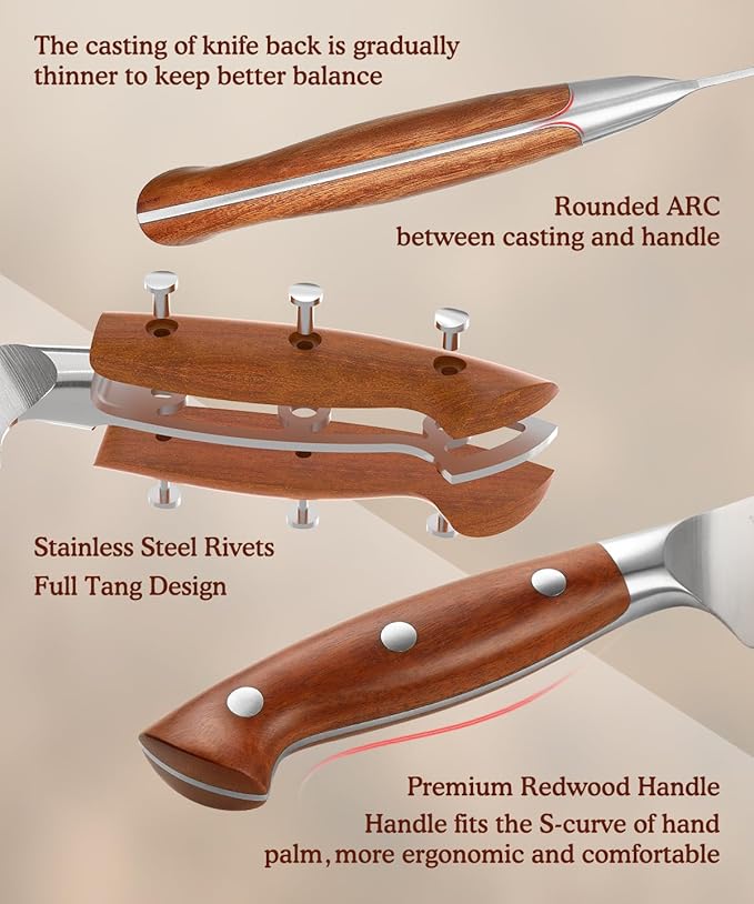 HEZHEN 5.3 Inch Steak Knives, Non Serrated Steak Knife Set of 4, German Steel Steak Knife Set,Professional Straight Sharp Edge Knives - Full Tang Ergonomic Handle