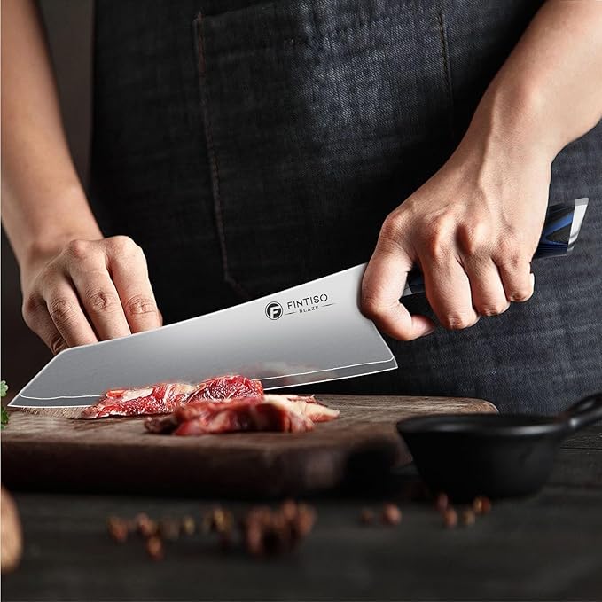 FINTISO 8 Inch Chef Knife, High-End Kitchen Knife with G10 Handle, Ultra Sharp 5 Layer 10Cr15CoMoV Japanese Stainless Steel Professional Cooking Knife, Cutting Knife for Home and Kitchen