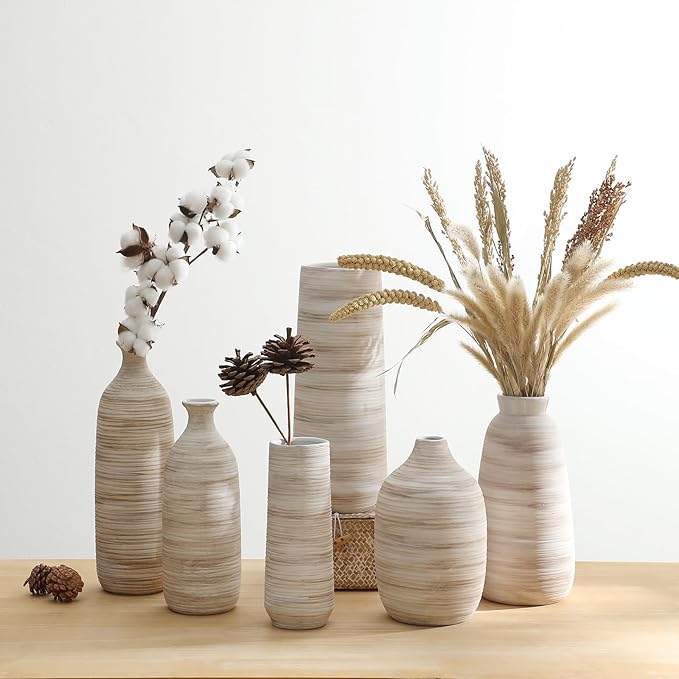 ALMA White Ceramic Vase 10 inch Tall, Narrow Boho Vases for Eucalyptus Leaf Branch, Small Pampas Grass Vase for Minimalist Home Decor, Coastal, Modern Bohemian Style Decor