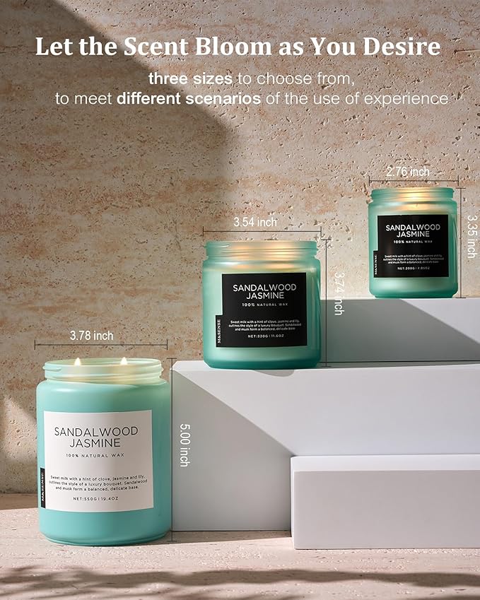 M&SENSE Sandalwood Jasmine Scented Candles, Large Soy Natural Long Lasting 19.4oz 110 Hour Burning Floral Non Toxic Double Wick Aromatherapy Candle Gifts for Women Friend