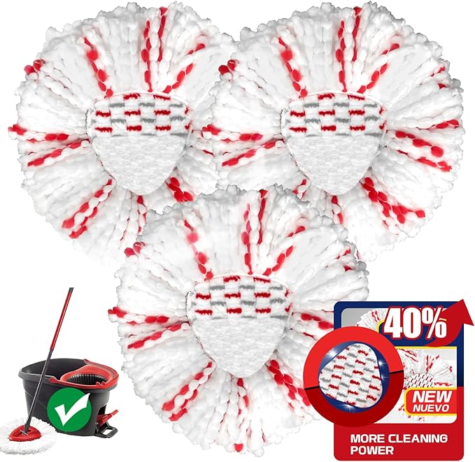 [2025 New Version] Mop Head Replacement - 40% More Cleaning Power，3 Pack Spin Mop Replacement Head for Easy Wring 1-Tank System, Easy Cleaning, Microfiber and Machine Washable