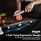 Huusk Damascus Chef Knife Set 3 PCS，VG10 Santoku Knives set，Damascus Kitchen Utility Knives set with Ebony Handle, Damascus Paring Knives Set for Meat Vegetable Fruit, Dad Mom Gift