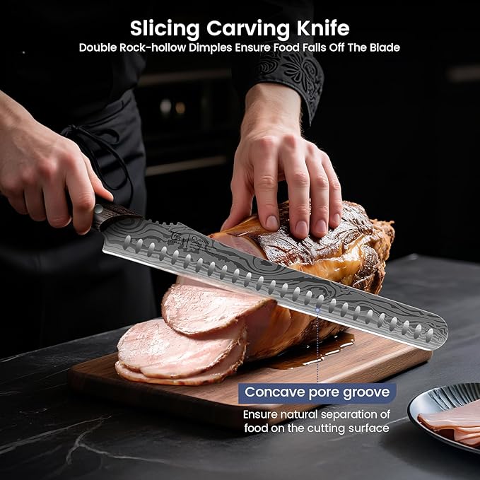 Brisket Slicing Knife Set, Carving and Boning Knife for Meat & Turkey Cutting, Japanese Style High Carbon Steel Kitchen Knives Set For Home & BBQ, Wood Ergonomic Full Tang Handle, Cooking Gift