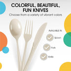 Party Solids Ivory Plastic Knives 200 Pcs Ivory Knives Disposable Utensils Heavy Duty Plastic Cutlery Set Disposable Cutlery Sets Flatware Sets Silverware Set Party Supplies & Party Tableware