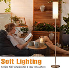 Ambimall Floor Lamp with 3 Color Temperatures Bulb, 64" Standing lamp with Linen lampshade for Bedroom, Minimalist Pole Lamp, White Shade & Brown Pole
