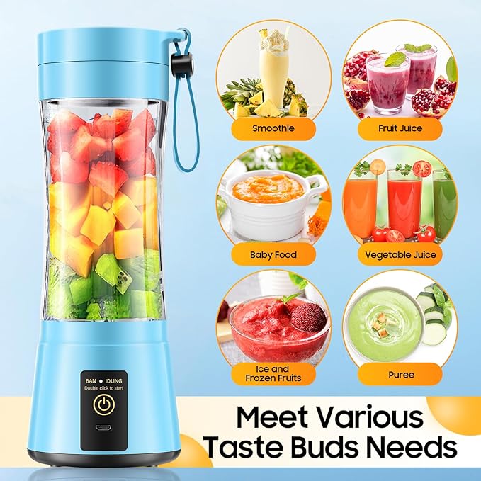 Portable Blender Make Shakes and Smoothies - USB Rechargeable Personal Size Mini Blender Freshly Squeezed, 380Ml BPA Free Travel Cup in Picnic/Office/Gym