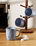 famiware Coffee Mugs Set of 6, Ocean Square 13oz Coffee Cup Set with Handle for Cocoa, Milk, Hot Chocolate, Tea, Water, Stoneware Cups for Kitchen, Microwave and Dishwasher Safe, Blue