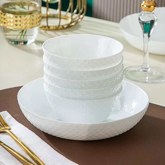 11 OZ Ceramic Soup Bowls for Kitchen White Diamond, Ultra light Set of 4 Perfect for Soup Bowls for Kitchen, Ramen Bowl, for Oatmeal, Fruit,Salad and Rice Bowl, Dishwasher & Microwave Safe (4.73 INCH)