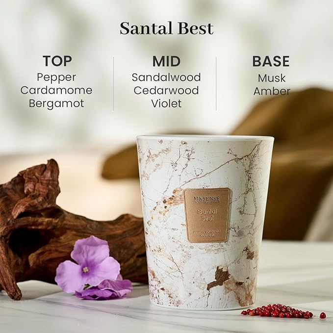 M&SENSE Santal Scented Candles for Home, 3-Wick Highly Scented Jar Candles, Extra Large Candle 35 Oz 150 Hours Long Lasting Burning, Relaxing Aromatherapy Candle for Stress Relief, Meditation