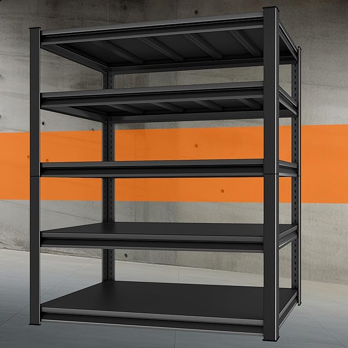 Heavy Duty Shelves, 48'W24'D78'H, 5-Tier Metal Shelves, 3000LBS Loads, Adjustable, Black, For Garages, Warehouses