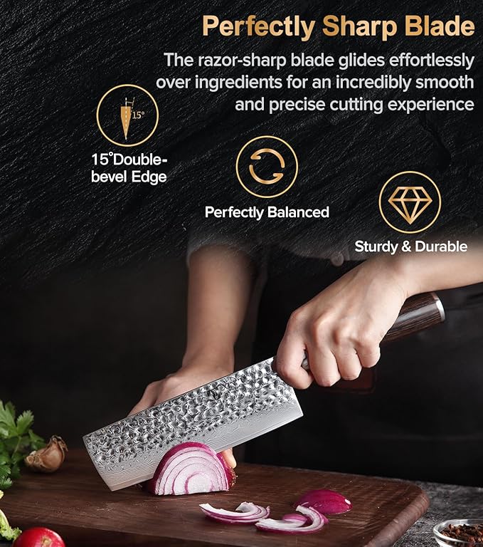 XINZUO Damascus 7-Piece Kitchen Chef Knife Block Set,Professional Sharp Cutting Knife Set with Block,Pakkawood Handle,Chef Gift Box