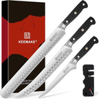 KEEMAKE Carving Knife Set - 12" Brisket Knife & 10" Butcher Knife & Boning Knife Set for Meat Ham Cutting Razor Sharp German Steel with Ergonomic Handle Full Tang Design