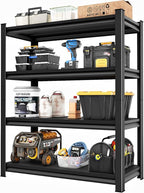 Heavy Duty Shelves, 4-Tier Metal Shelving Units, 48'W16'D63'H, 2200LBS Loads, Adjustable, Black
