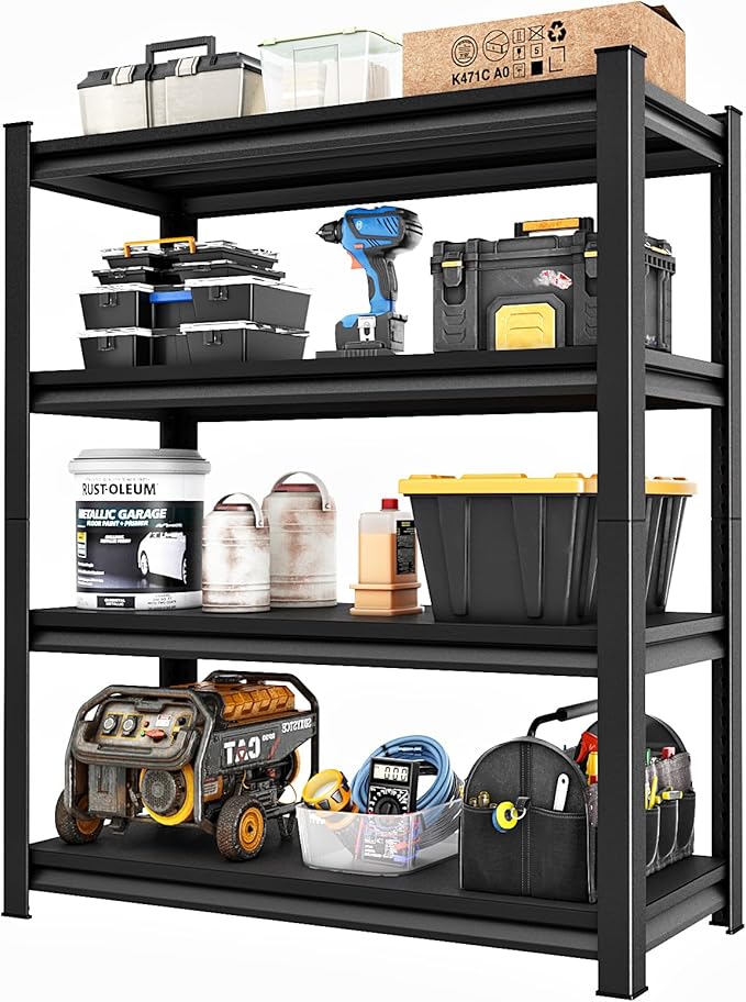 Heavy Duty Shelves, 4-Tier Metal Shelving Units, 48'W16'D63'H, 2200LBS Loads, Adjustable, Black