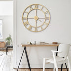 1st owned Large Wall Clock Metal Retro Roman Numeral Clock, Modern Round Wall Clocks Almost Silent, Easy to Read for Living Room/Home/Kitchen/Bedroom/Office/School Decor (Gold, 24 Inch)