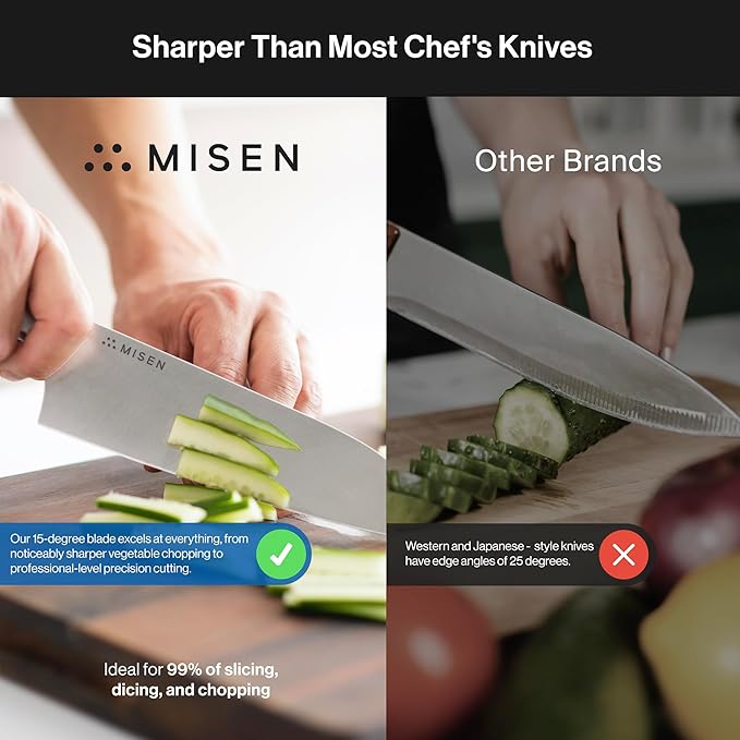 Misen Japanese Santoku Chef Knife - 7.5 Inch High Carbon Stainless Steel - Classic Japanese Knife Design for Cutting, Slicing, and Chopping - Razor Sharp Japanese Style Kitchen Knife, Gray
