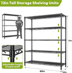 Storage Shelves, 48" L x 20" W x 72" H Heavy Duty Garage Wire Shelving Unit Loads 2000LBS, 5-Tier Adjustable Metal Industrial Utility Shelf Rack for Kitchen, Laundry Room, Basement