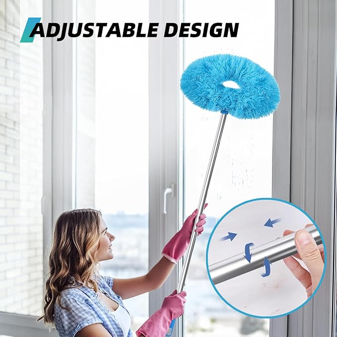 DRQ Ceiling Fan Cleaner Duster, 2 Pack Reusable Microfiber Duster with Extension Pole, 13 to 50 Inch Fan Blade Cleaner, Removable Dusters for Cleaning Walls Bookshelves Door Window Top (Blue)