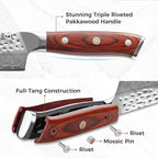KEEMAKE Damascus Chef Knife 8 inch - Kiritsuke knife with Hammered Damascus Steel Blade Kitchen Knives, Pakkawood Handle Chopping Knife for Meat Cutting, w/Walnut Sheath