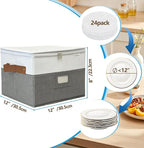 China Storage Containers,Quilted Dish Plate Storage with Stackable Lid for Dinnerware Kitchen Moving,2PACK 12 * 12 * 8in(Grey)