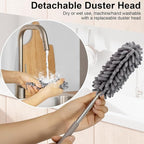 Microfiber Feather Duster for Cleaning,Sheneyron Washable Dusters,with 2pcs Replaceable Microfiber Head,Detachable Cleaning Supplies for Car,Ceiling Fan,Window,Furniture,Office