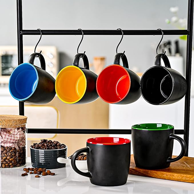 11oz ceramic Coffee Mug Sets Matte Black Porcelain Mug Multiple colors Cups for Coffee, Tea, Juice, Cocoa Set of 6 (11oz)