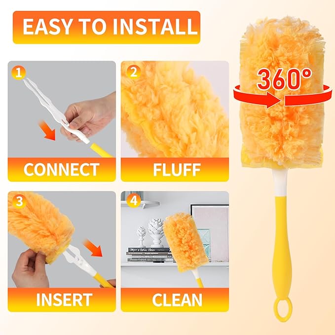 30 Pack Dusters Refill Compatible with Swiffer Dusters for Cleaning, with 1 Handle, Multisurface 360° Dusters with 4X Microfibers, Disposable Heavy Duty Duster Refills, Helps Remove Allergens