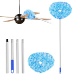 Ceiling Fan Cleaner Duster Reusable Microfiber Ceiling Fan Blade Cleaner Removable Duster with Extension Pole Adjusts 13 to 49.7 Inch for Cleaning Walls Furniture Door Window Top (Blue White)