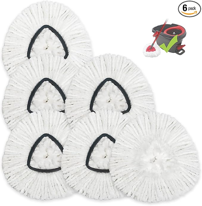 6 Pack Spin Mop Replacement Heads Compatible for Oceda EasyWring 1 Tank Bucket System, Microfiber Mop Replace Head Refills for Hardwood Floor Cleaning (Not for 2 Tank)