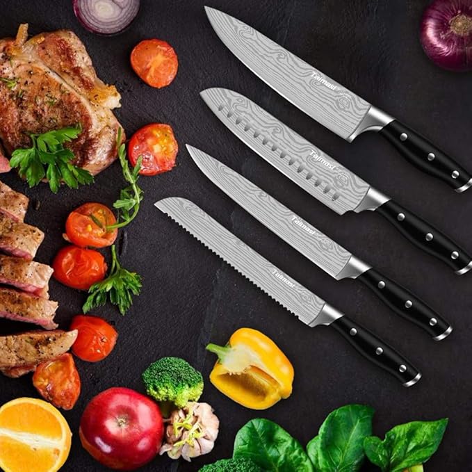 Knife set, 23 Pcs Kitchen Knife Set with Block and Sharpener Rod, High Carbon Stainless Steel Chef knife set for kitchen, Ultra Sharp, Full-Tang Design