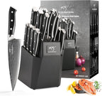 NANFANG BROTHERS Damascus Kitchen Knife Set, 18-Piece with Block, Ergonomic Handles, Carving Fork, Sharpener, Shears