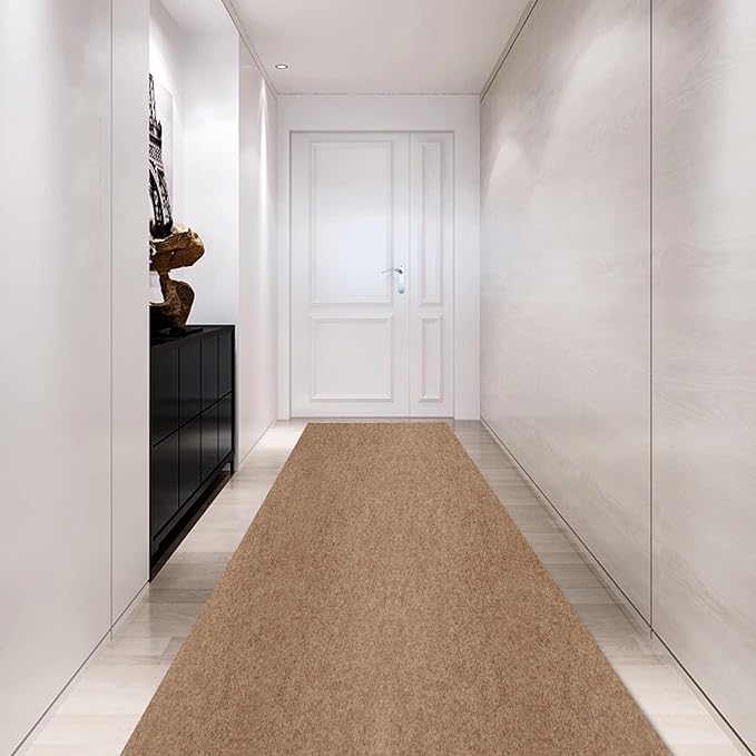 Custom Size Backed Non-Slip Area Rugs Runner, Easy Clean, Waterproof Runner Rugs for Hallway Entryway, Kitchen, Laundry, 2FT x 66FT, Beige
