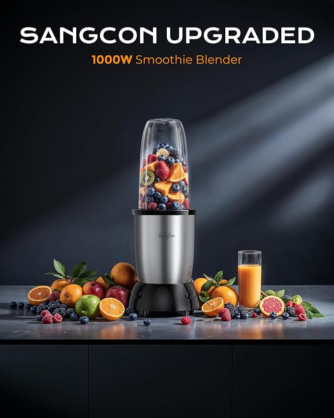 Sangcon 1000w Smoothie Blender for Kitchen, Blender for Smoothies, with 24oz/19oz/10oz Bpa-Free Cups – Upgraded Portable Personal Blenders for Shakes, Frozen fruit, Baby Food, Spice Grinding & More