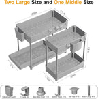3 Pack Under Sink Organizers, 2-Tier Multi-Use Kitchen and Bathroom Organizers and Storage with Sliding Drawers，Bathroom Cabinet Organizer (Gray, 12.8 Inch)
