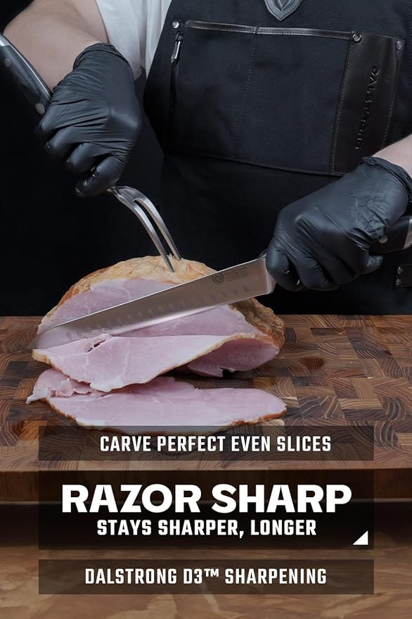 Dalstrong Carving Knife & Meat Fork Set - Gladiator Series Elite - 8" Honing Rod - Forged HC German Steel - 9 inch Carving Knife & Sheath - Hollow Ground Carving Set - Matching Fork - NSF Certified