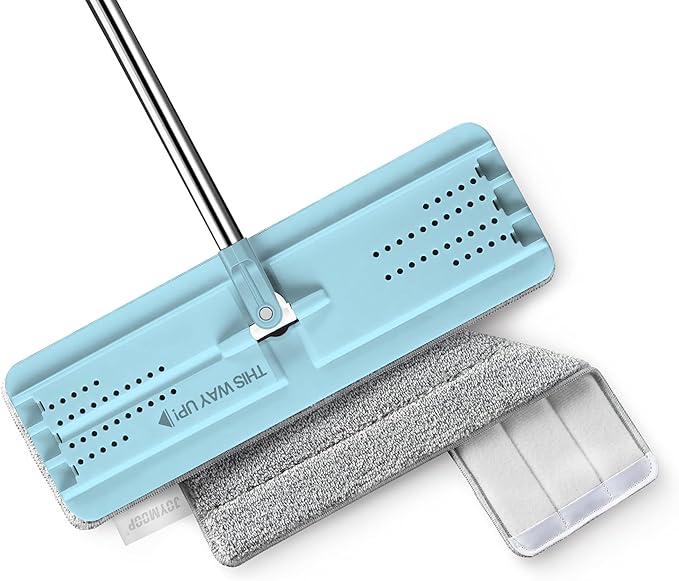 JOYMOOP Flat Mop, Microfiber Mops for Floor Cleaning and Wall Cleaner, 50" Mop with 13" Flat Head with a Microfiber Mop Pad - Pale Aqua