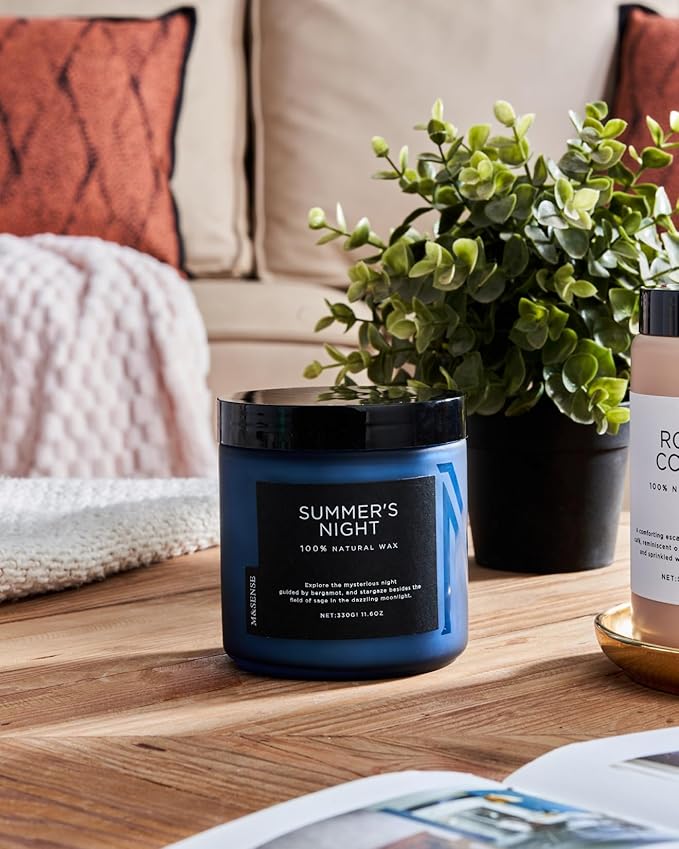 M&SENSE Summer's Night Scented Candle, 11.6oz Natural Soy Wax Clean Non Toxic for Home, Medium 2 Wick Gifts for Men, Up to 70 Hours Burn Time, Manly Candles for Bedroom