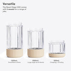 Beast Mega 1200 Plus | Premium Countertop Blender | Smoothies, Shakes, Sauces, Dips, Soups | Blends Ice and Frozen Fruit | XL Vessel | With Extra Vessels, Straw System | 1200W | (Sand, 120V)