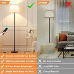 Modern Floor Lamp with Adjustable Brightness, Remote Control, Black, LED Bulbs, White Shade, Foot Switch, Easy Assembly